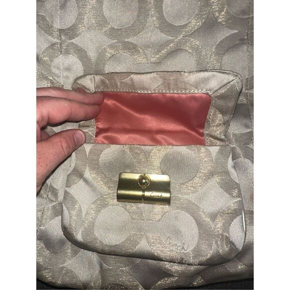 Coach Kristin 15016 Gold Khaki Metallic Op Art Leather Hobo Bag - Picture 4 of 9